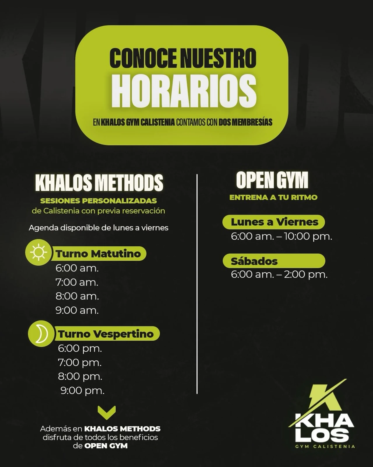 Horarios Khalos Gym Calistenia